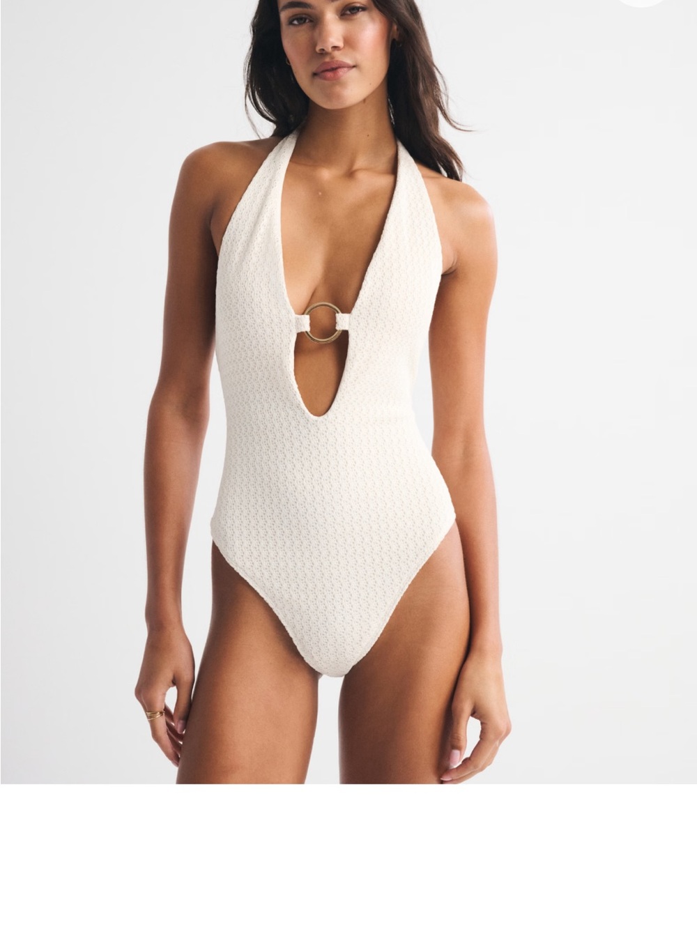 Abercrombie & Fitch Cream Halter One-Piece Swimsuit with O-Ring
